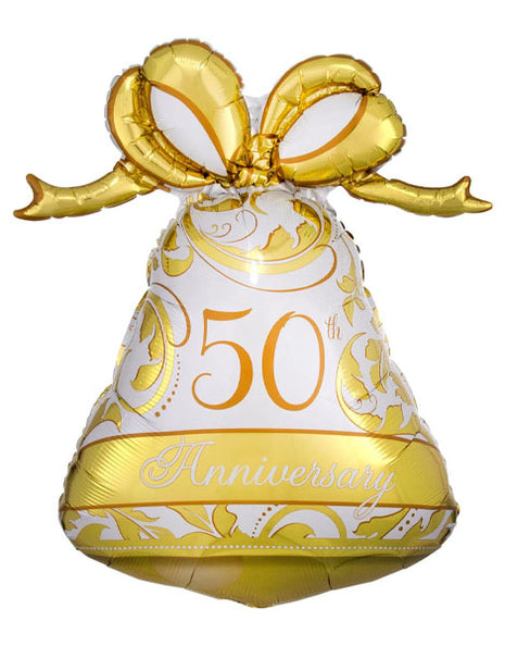 27in Anagram Gold 50th Anniversary Bell Balloon - Joker Party Supply