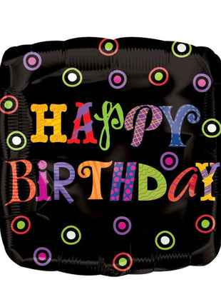 18in Value Plus Happy Birthday Black Dots Balloon