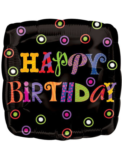18in Value Plus Happy Birthday Black Dots Balloon