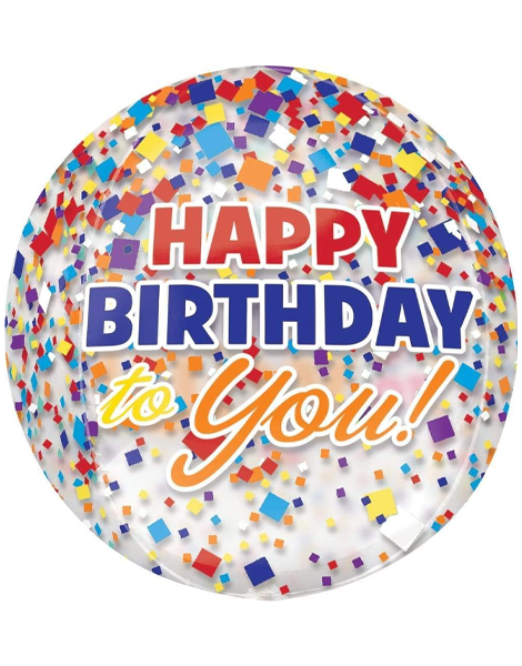 15in Anagram see-thru Confetti Happy Birthday to You! Orbz Balloon - Joker Party Supply