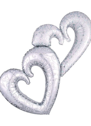 53in Anagram Silver Interlocking Hearts Balloon - Joker Party Supply