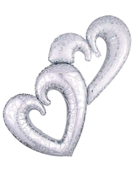 53in Anagram Silver Interlocking Hearts Balloon - Joker Party Supply