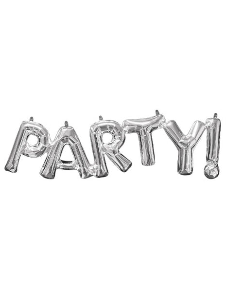 33in Anagram Air-Filled Silver PARTY! Phrase Balloon - Joker Party Supply