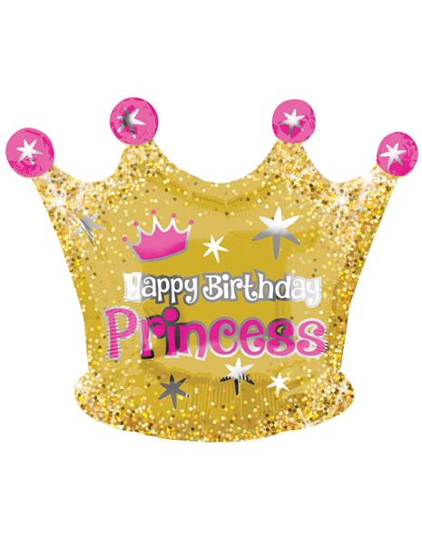 20in Anagram Happy Birthday Princess Crown Balloon - Joker Party Supply