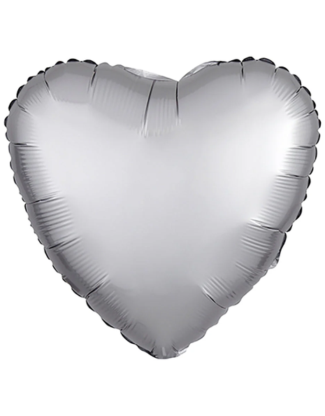 Globo de corazón de satén platino con anagrama de 18 pulgadas