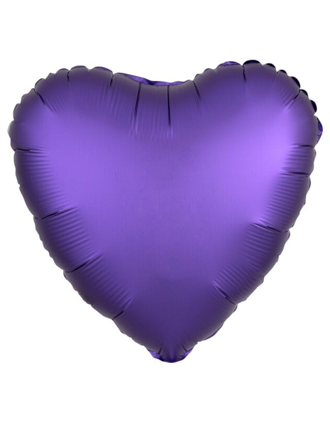 Globo de corazón real de satén morado con anagrama de 18 pulgadas