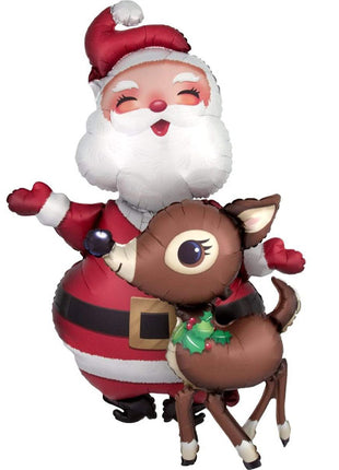 48in Anagram Airwalker Santa & Reindeer Balloon - Joker Party Supply