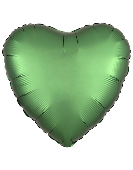 Globo de corazón de satén verde esmeralda con anagrama de 18 pulgadas