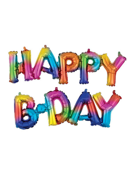 Anagram Air-Filled Rainbow Happy B.Day Phrase Balloons - Joker Party Supply