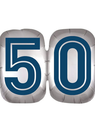 25in Anagram Silver Blue Number 50 Balloon - Joker Party Supply