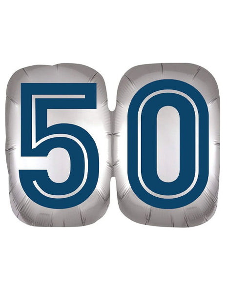 25in Anagram Silver Blue Number 50 Balloon - Joker Party Supply