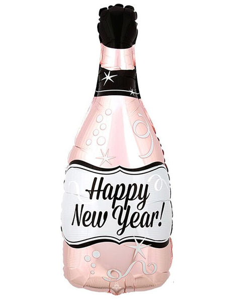 26in Anagram Happy New Year Rose Gold Bottle Balloon - Joker Party Supply