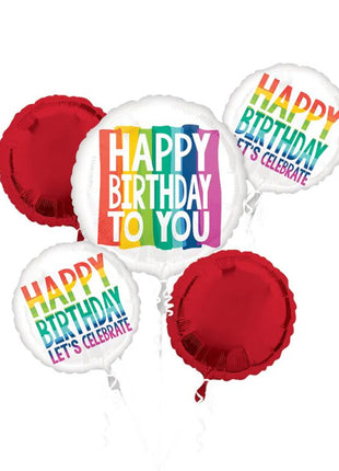 Anagram Happy Birthday Rainbow Wishes Bouquet Balloons 5pc - Joker Party Supply