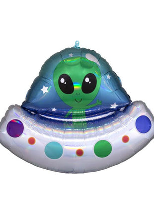 28in Anagram Holographic Iridescent Alien Spaceship Balloon - Joker Party Supply