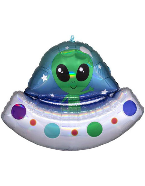 28in Anagram Holographic Iridescent Alien Spaceship Balloon - Joker Party Supply