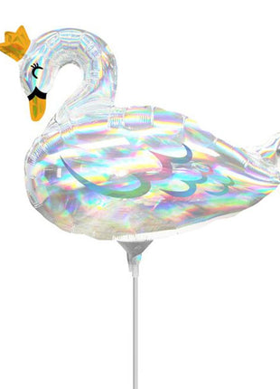 Globo de cisne iridiscente con anagrama de 14 pulgadas (se requiere sellado térmico)