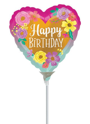 Flores pintadas con anagrama de Feliz Cumpleaños de 9 pulgadas (se requiere sellado térmico)