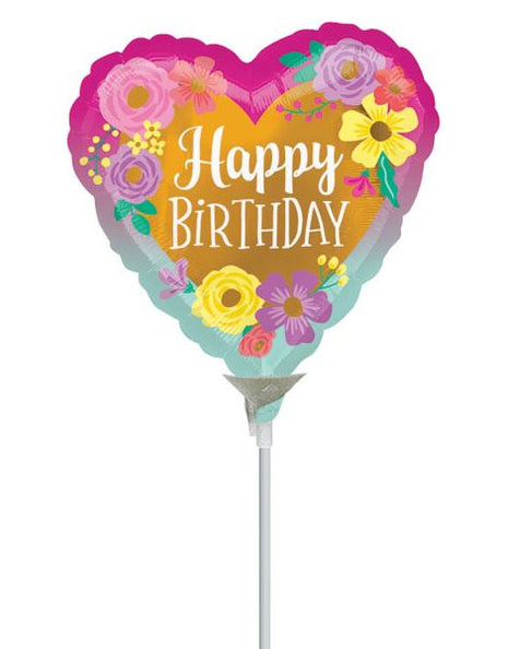 Flores pintadas con anagrama de Feliz Cumpleaños de 9 pulgadas (se requiere sellado térmico)