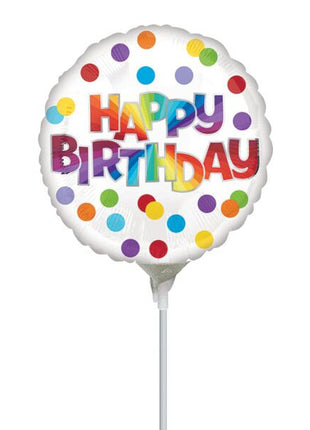Globo de 9 pulgadas con anagrama "Feliz cumpleaños" y puntos de colores (se requiere sellado térmico)