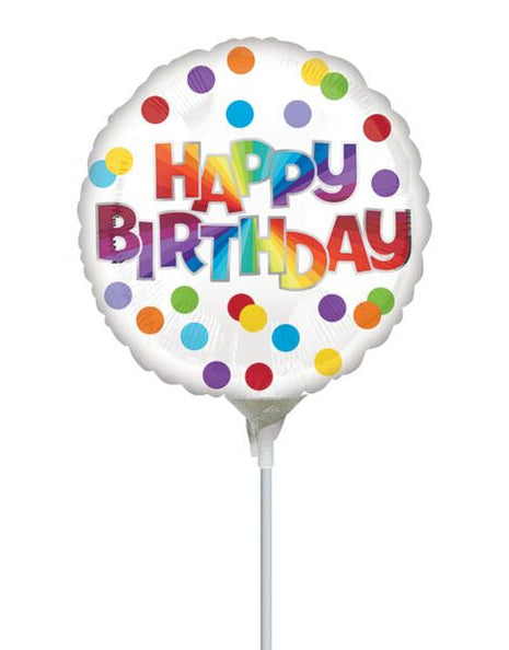 Globo de 9 pulgadas con anagrama "Feliz cumpleaños" y puntos de colores (se requiere sellado térmico)