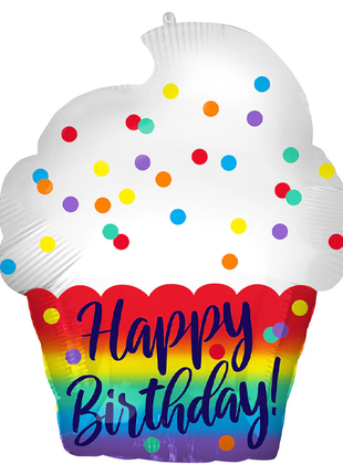 18in Anagram Happy Birthday Satin Cupcake Balloon - Joker Party Supply
