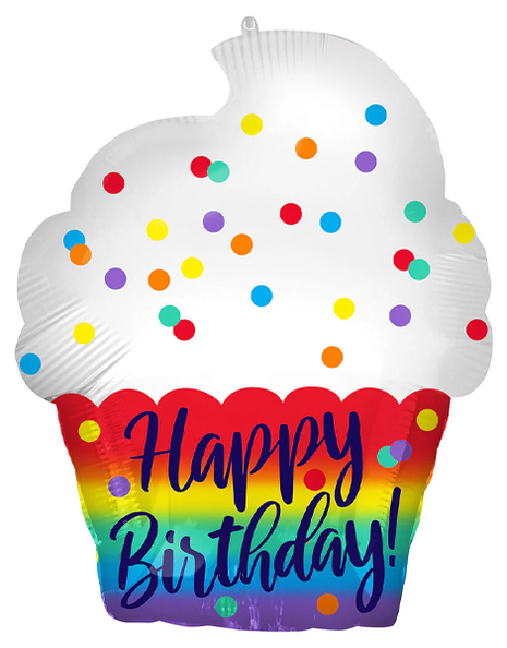 18in Anagram Happy Birthday Satin Cupcake Balloon - Joker Party Supply