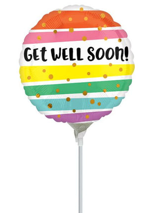 9in Anagram Get Well Bold Stripes Balloon (Heat Seal Required)