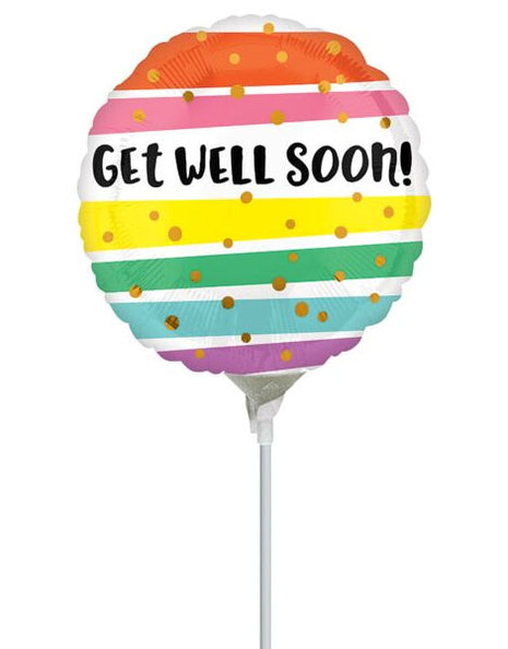 9in Anagram Get Well Bold Stripes Balloon (Heat Seal Required)