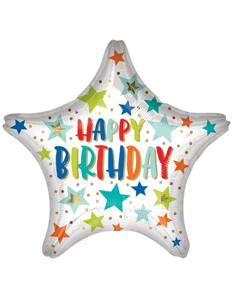 28in Anagram Happy Birthday Stars & Dots Balloon - Joker Party Supply