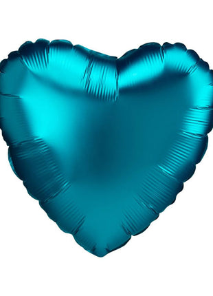 Globo de corazón de satén de lujo color aguamarina con anagrama de 18 pulgadas