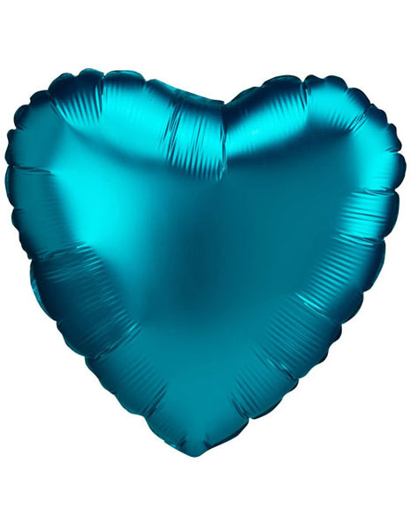 Globo de corazón de satén de lujo color aguamarina con anagrama de 18 pulgadas