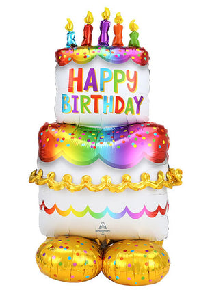 Globo Airloonz de 53 pulgadas con forma de pastel de cumpleaños con anagrama