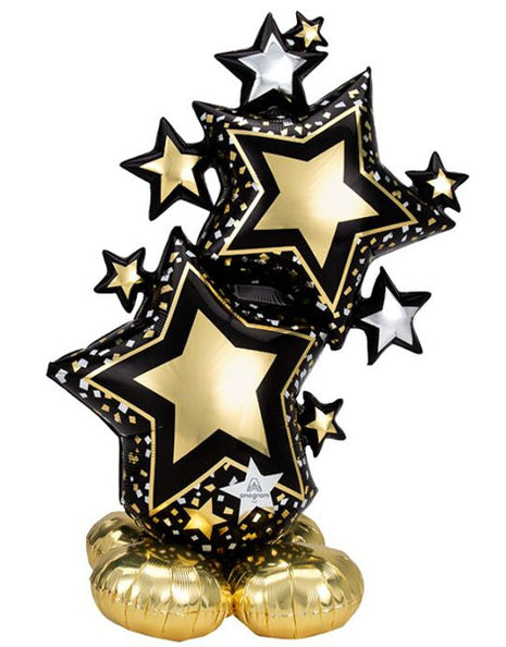 59in Anagram Airloonz Black and Gold Star Cluster Balloon - Joker Party Supply