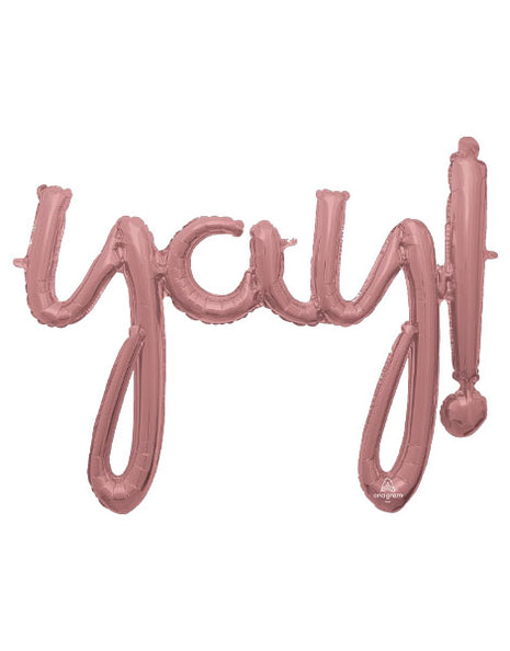 35in Anagram Air-Filled Rose Gold Yay! Phrase Balloon - Joker Party Supply