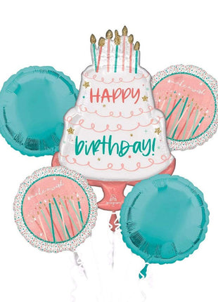 Anagram Happy Birthday Cake Bouquet Balloons 5pc - Joker Party Supply