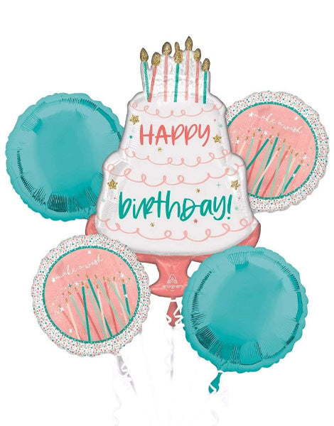 Anagram Happy Birthday Cake Bouquet Balloons 5pc - Joker Party Supply