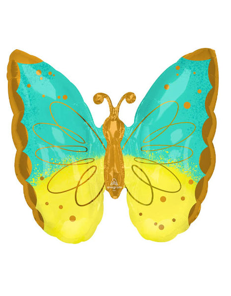 25in Anagarm Mint And Yellow Butterfly Balloon - Joker Party Supply