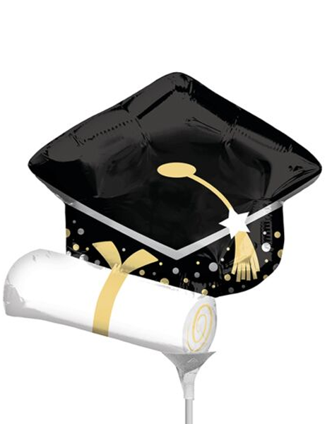 14in Anagram Black Grad Cap & White Diploma Balloon
