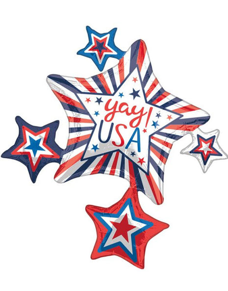 35in Anagram Yay! USA Star Cluster Balloon - Joker Party Supply