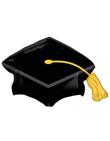 Gorro de graduación negro con anagrama de 31 pulgadas y globo