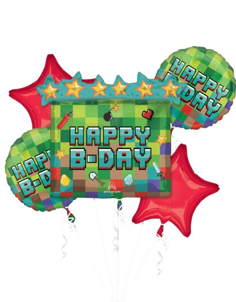 Anagram Pixel Party Bouquet Balloons 5pc - Joker Party Supply