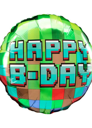Globo de píxeles de feliz cumpleaños con anagrama de 18 pulgadas