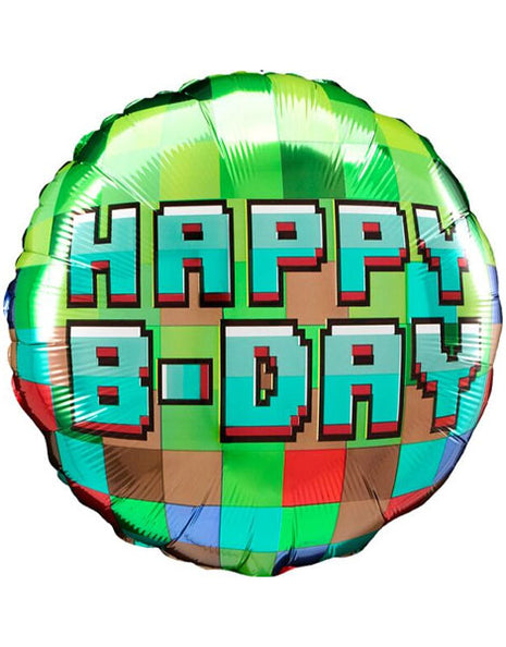 Globo de píxeles de feliz cumpleaños con anagrama de 18 pulgadas