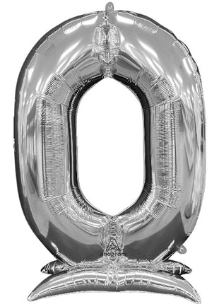 52in Anagram Silver Stand-Up Number 0 Balloon - Joker Party Supply