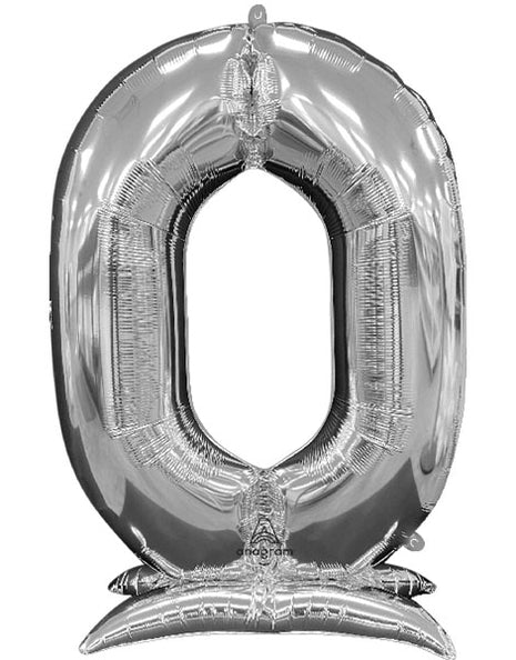 52in Anagram Silver Stand-Up Number 0 Balloon - Joker Party Supply