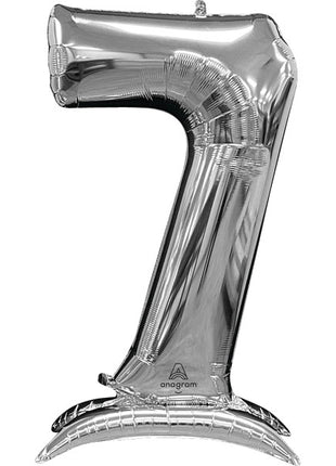 52in Anagram Silver Stand-Up Number 7 Balloon - Joker Party Supply