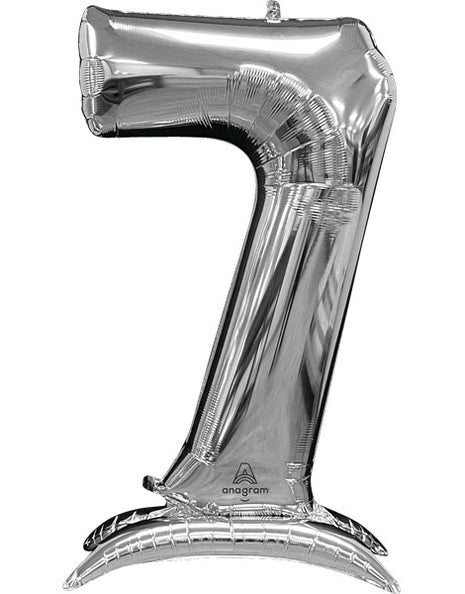 52in Anagram Silver Stand-Up Number 7 Balloon - Joker Party Supply