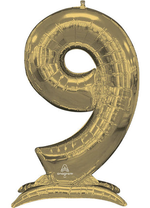 52in Anagram White Gold Stand-Up Number 9 Balloon - Joker Party Supply