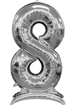 52in Anagram Silver Stand-Up Number 8 Balloon - Joker Party Supply