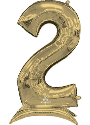 52in Anagram White Gold Stand-Up Number 2 Balloon - Joker Party Supply